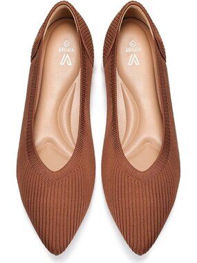 Women's Brown Pointed Toe Comfort Foldable Slip On Dressy Knit Ballet Flat Shoes